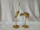 Vintage Solid Brass Storks Cranes Egret Heron Birds Pair Of Figures Mcm Korea