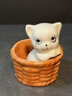 Vintage Porcelain White Cat Kitten Sitting In Basket Figurine Hand Painted 2 5   