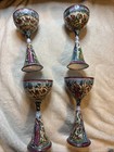 4 Antique Enamel On Brass Persian Cups Hand Painted Islamic Rare