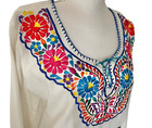 Mexican Embroidered Blouse M Cotton Long Sleeve Flowers   Butterflies 22    Long