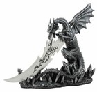 Mythical Fantasy Dragon Fire Breath Dagger Letter Opener W  Stand Base Figurine