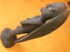 Vintage Papua New Guinea Hand Carved Wood Sculpture Man Shield Back Inset Eyes