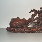 Vintage Chinese Wooden Carving Laughing Buddha Statue Home Decor Wood Sculpture