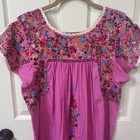 Mexican Oaxacan Huipil San Antonino Pink Hand Embroidered Cotton Dress Midi Vtg