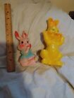 Vtg Antique Celluloid Easter Bunny Rabbit Figurine Toy Pink Blue Yellow 