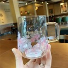 New Starbucks Pink Sakura Color Changing Glass Coffee Mug Cup   Flower Stick