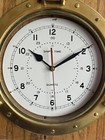 Vintage Nautical Decor Quartz Ship Time Porthole Brass   Oak 13 75  Wall Clock