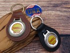 New Rare Vintage 1970s Shell Oil Gas Company Car Leather Key Chain Ring Fob Nos