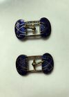 Antique 1900  French Art Nouveau Vermail Blue Enameled Shoe Buckles