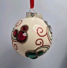 Disney Parks Red Green Rhinestone Mickey Mouse Glass Christmas Ornament Large 
