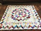 Scrappy  carpenter Wheel  Quilt Top Cotton Fabric  Made In Usa