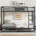 Full Over Full Metal Bunk Bed With Twin Size Trundle black Bed Frame For Bedroom