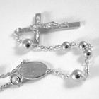 18k White Gold Big Rosary Necklace Miraculous Mary Medal Jesus Cross Italy Made