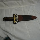 Fantasy Blade Dagger Knife Brass Guard Wood Handle Stainless Leather Sheath