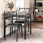 3 Pcs Dining Set Table And 2 Upholstered Chairs Wood Top For Small Space Kitchen