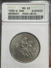 1930 A Weimar Germany 3 Reichsmark Anacs Ms63 Vogelweide Silver Coin Bu Soapbox