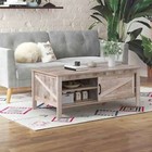 Farmhouse Coffee Table With Adjustable Shelves   Sliding Barn Doors Living Room