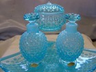 Fenton hobnail perfume powder cologne vanity Tray mint 40s blue opalescent Glass