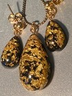 Set Of Pendant And Earrings   Real Gold Foil In Acrylic Teardrop Shape