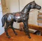 Vintage Large 21x18 Genuine Leather Wrapped Horse Figure W Saddle Glass Eyes