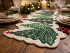 Christmas Tree Design Table Runner Beaded Table Topper Luxury Tableware 13x36 In
