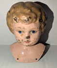 Vintage Antique Germany Tin Metal Doll Head Minerva  3 Distressed Paint Wear A2
