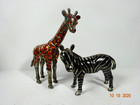 Godinger Giraffe   Zebra Cloisonne   Silver Animal Figurine Set Euc