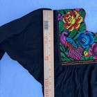 Authentic Mexican Embroidered Blouse Black Floral Cross-stitch Peasant Top