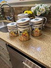 Certified International Fruit Basket Canister Set Handpainted Metal Lock Lids Co