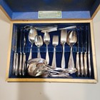 Vtg Oneida Community Plate Adam Silverplate 61 Pc Silverware Set W  Case 1950s