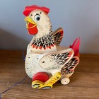 Vintage Fisher Price The Cackling Hen 120 Wooden Pull Toy With Original Box