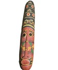 Wooden Mask Hand Carved Primitive Indonesian Solid Wood Hand Painted 38 x6    Vtg