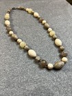 Vintage Neutral Beaded Necklace W natural Carved Beads 22   