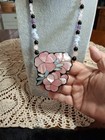 Lee Sands Necklace Large Flower Inlaid Mother Of Pearl Abalone Pink Purple