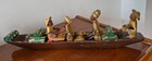 Vintage Hand Carved Wood African Folk Art Canoe Boat Figures Tribal Sculpture