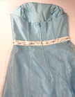 Strapless Light Blue Formal Gown Embroidered Waist Satin Organza Size 8