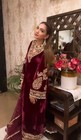 Indian Bollywood Designer Velvet Red Suit Women Beautiful Ethnic Salwar Kameez