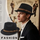 Unisex Winter Autumn Classic Short Brim Wool Blend Fedora Panama Hat With Belt