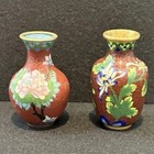 Vtg Two Chinese Cloisonn   Style Enamel Copper Miniature Vases  Floral Motifs
