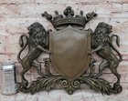 Coat Of Arms Family Crest Lions Crown Bronze Wall Mounted Hanging Sculpture 13 