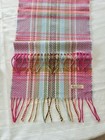 100  Cashmere Scarf Made In England Plaid Fringe Pink Blue