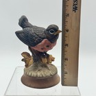 Josef Originals Georgian Porcelain Figurine Robin Bird On Wood Base Vintage