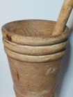 Tall Antique Primitive Wood Turned Mortar   Pestle Hand Made Has Crack In Base
