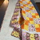 Baby Blanket Quilt     New     52 X 52 Orange Yellow Pink Brown     Puppies     Flowers
