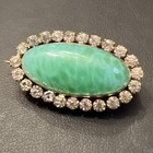 Antique Victorian Green Peking Glass   Clear Paste Gold Filled Oval Brooch Pin