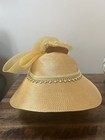Golden Yellow Kentucky Derby Church Tea Party Wedding Hat Mesh Flowers Bead Trim