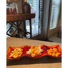 Art Pottery Ceramic Orange   Red W 3 Connected Sectioned Small Dishes