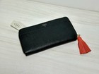 New Fossil Black Leather Zip Around Accordion Style Wallet Tassel Zipper Pull