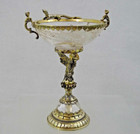 Gorgeous Silver - Gilt   Rock Crystal Tazza Antique German Figural Eagle Lizard 