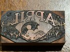Vintage March April Letterpress Printing Blocks Copper Wood Mounted Pair